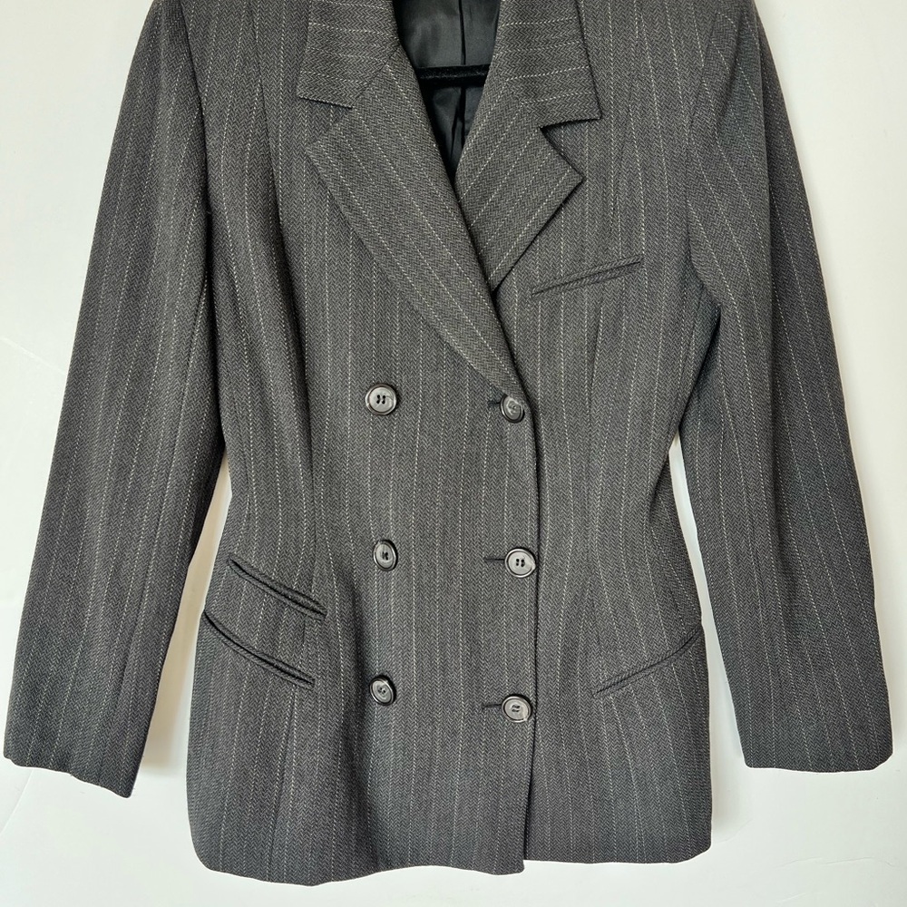 Donna Karan Wool Blend Double Breasted Tailored Stripe Blazer